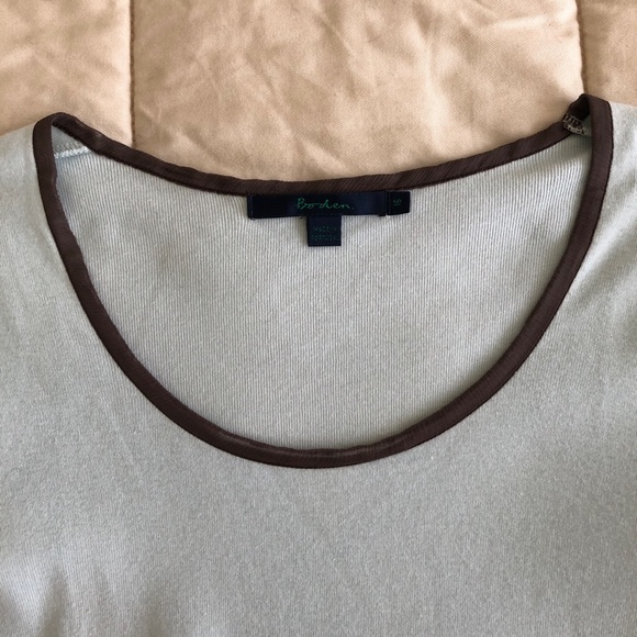 Boden 3/4 Sleeve Cotton Knit Shirt Pale Blue with Brown Trim Size UK16/US12 - Picture 4 of 7